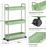 SOLEJAZZ 3-Tier Storage Trolley Cart Slim Rolling Utility Cart Green view 2