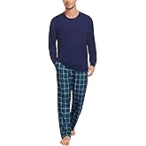 SWOMOG Mens Pajama Set Sleepwear Pjs Set Long Sleeve Shirts Plaid Pj Pants 2 PCS Loungewear Set with Pockets