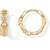 PAVOI 14K Gold Plated Sterling Silver Posts Cubic Zirconia Chained Huggie Earrings for Women | Small CZ Chain Hoops