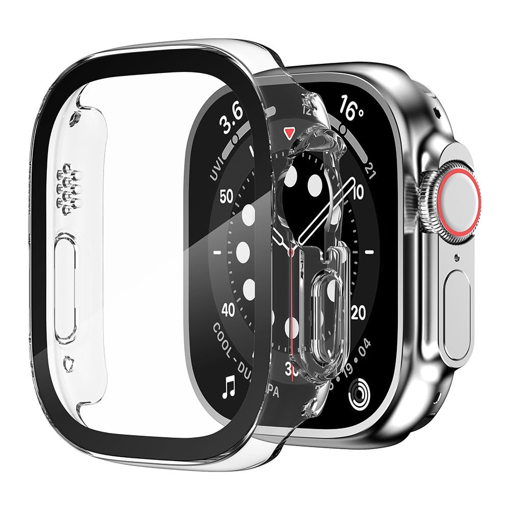 HANKN 2 Pack 49mm Clear Case for Apple Watch Ultra 3 2 1 49mm Tempered Glass Screen Protector Case, Full Coverage Hard Shockproof Iwatch Cover Bumper (49 mm, Clear+Clear)