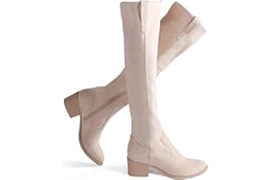 Shoe'N Tale Women's Over The Knee Thigh High Chunky Heel Pointed Toe Faux Suede Side Zipper Fall Weather Winter Boots