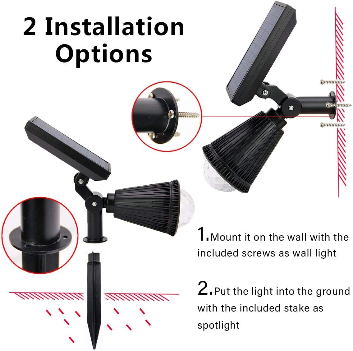 Perfectwo Solar Spotlights, 2-in-1 Colored Adjustable 4 LED Wall/Landscape Solar Lights with Automatic On/Off Sensor, 2 Pack : Garden & Outdoor