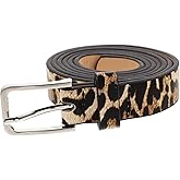 KESYOO Leopard Print PU leather Belt Women's Waist Belt Artificial Horse hair Belts for Women Light Brown