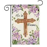 LHSION He Is Risen Garden Flag 12.5 x 18 Inch Happy Easter Cross Religious Decorative Double Sided Burlap Flag for Spring Easter Farmhouse Yard Outdoor Decoration