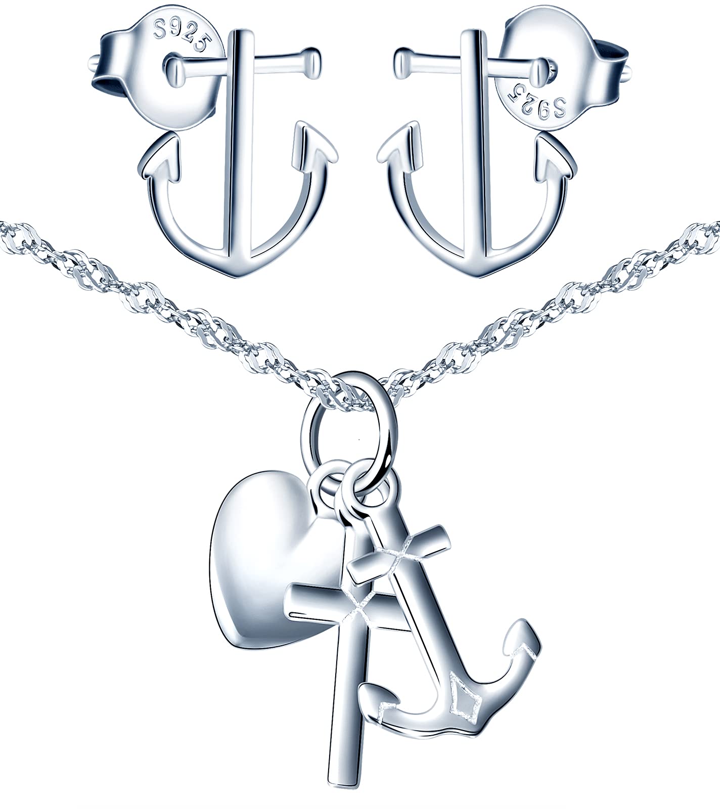 Yumilok Anchor Jewellery Set for Women 925 Sterling Silver Jewelry with 45cm Chain