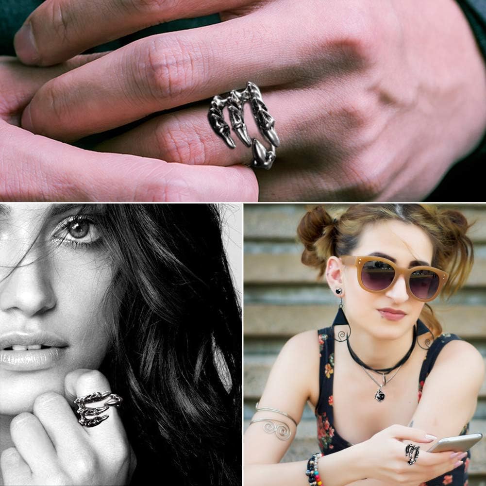 EQLEF Dragon Claw Jewellery Set, Gothic Dragon Claw necklace Alloy/Dragon Stud Earrings/Mens Dragon Ring Gift for Punk Lovers(3 pcs) - Image 4