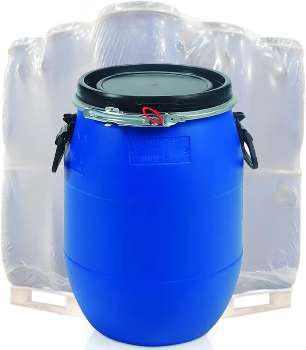 Pluto Packaging 60L Blue Open Top Barrel with Lid Food Grade UN Approved