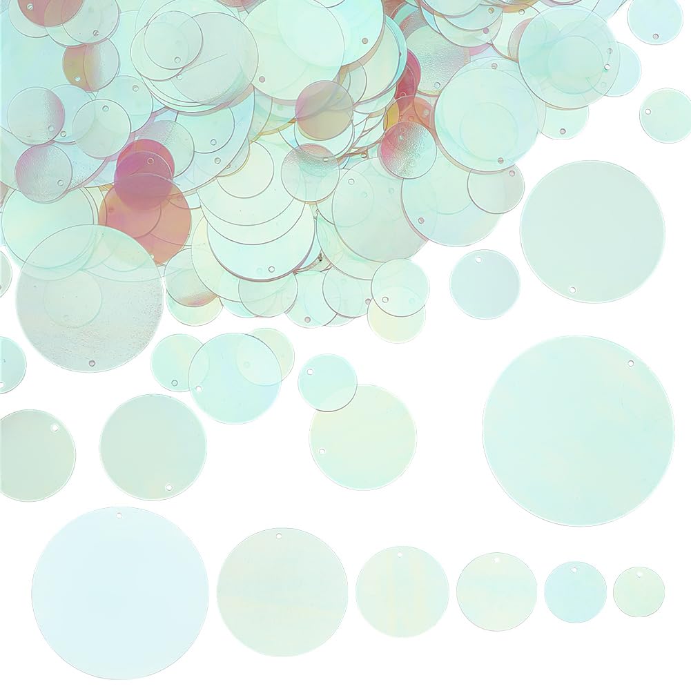 GOMAKERER 692 Pcs 6 Styles Flat Round Sequin Paillettes, 1.5~5cm Iridescent Spangles Paillette Dodger Clear PVC Loose Sequins Craft Sequins Accessories for DIY Crafts Sewing Embroidery Applique