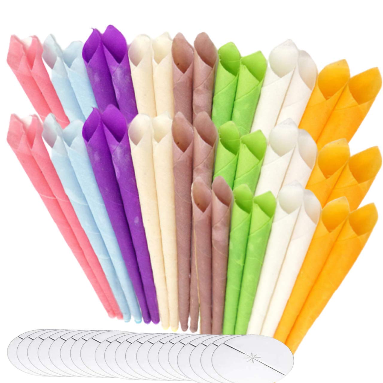 Organic Hopi Ear Candles for Blocked Ears - All Natural Ear Wax Remover - GLAMZA 100% Natural Beeswax Candle - 40pcs (20 Pairs) with 20 Protective Disc Cones for Safe & Effective Ear Candling