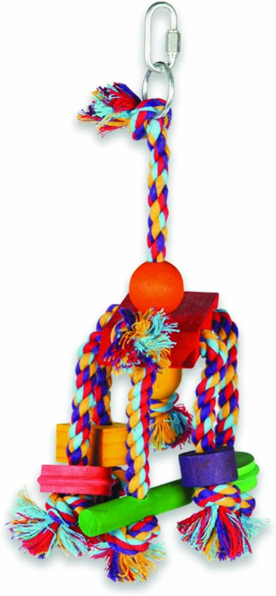 Happy Pet Fiesta Wooden Bird Toy Durable Chewable Natural Safe Interactive Colourful Non Toxic Hanging Cage Accessories for Parrots Budgies Cockatiels