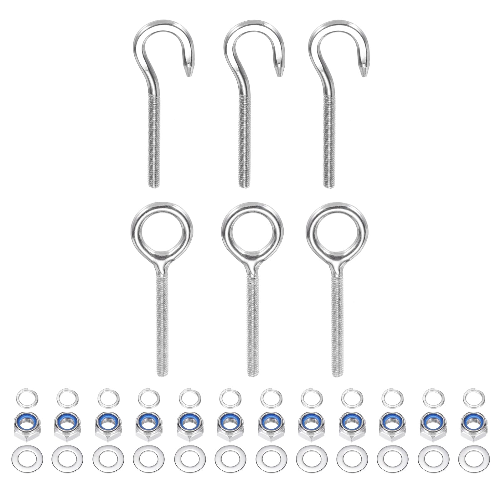 PATIKIL M6 Ring Eye Bolts, 3Pcs 304 Stainless Steel Lifting Ring Threaded Eye bolt with Nuts Washers for Hanging Hammocks Articles