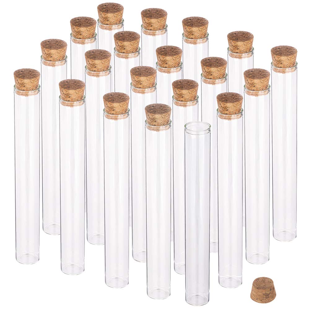 BENECREAT 15PCS 40ml Glass Test Tube with Cork Stopper Clear Flat Mini Glass Bottles Jars for Lab, Party Favors, Candy, Gumball, Spices, Beads