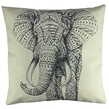 Luxbon - Black Retro Indian Elephant Cotton Linen Sofa Chair Seat Throw Pillow Case Cushion Cover 18 x 18