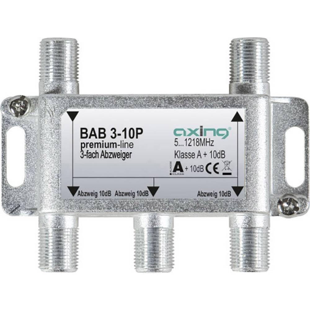 Axing BAB 3-10P Triple Splitter 10dB Cable TV CATV Multimedia DVB-T2 Class A+, 10 dB, 5-1218 MHz Metal