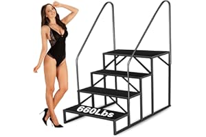 NTIIBCUY Swimming Pool Ladder Above Ground, RV Step Stool Ladder, Hot Tub Steps with Handrail, 660 lb Load Capacity Pool Stairs Pool Steps for Travel Trailers, Spa, Camper, 5th Wheels (4 Step, 2 Handle)