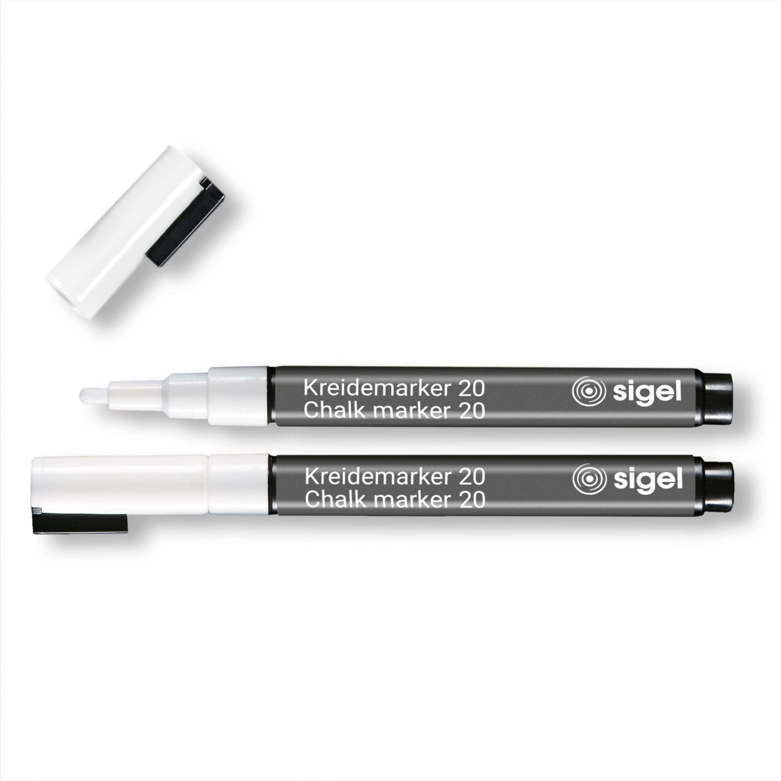 SIGEL BA178 Chalk Marker 20, round-tip 1-2 mm, White, 2 Pieces
