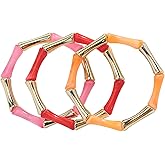 Firstmeet 3pcs Colorful Bamboo Tube Bangle Bracelets Stacking Chunky Acrylic Beads Stretch Gold Bracelet for Women