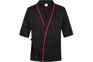 FLAMMEGRILL Sushi Chef Coat Unisex 3/4 Sleeve Japanese Chef Kimono Restaurant Uniform for Men and Women