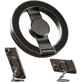 Dual-Sided Magnetic Phone Stand Fidget Spinner Grip Ring for MagSafe | Compatible with MagSafe Magnets Accessories for iPhone 17 16 15 14 13 12 Pro Max Air Plus Car Mounts - Black