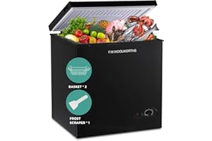 F.W.WOOLWORTHS 7.0 Cu.Ft Chest Freezer 7 Gears Temperature Control, Deep Freezer with Removable Basket, Compact Freezer for Kitchen, Home, Office, Garage, Basement-Black