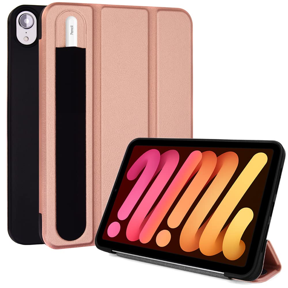 TECHGEAR iPad Mini 7 / Mini 6 (7th & 6th Generation) Smart Case [Pencil Holder] Slim Flip Case Stand Cover with Corner Protection [Auto Wake/Sleep] for iPad Mini 8.3" 2024/2021 - Rose Gold