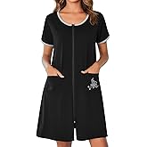Ekouaer Zip Up Robes for Women Short Sleeves Zipper House Coat Short Bathrobes Lightweight Nightgown with Pockets S-3XL