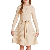 GRACE KARIN Girls Dress Fall Winter Sweater Long Sleeve Cable Knit Button Casual Dresses for Teen Girl 6-14Y