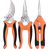 ACHRWFQ 3 Pcs Garden Shears, Stainless Steel Gardening Scissors, Pruning Shears for Gardening, Pruning Scissors for Flowers F