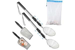 PAMISO Beach Sand Sifter, 2 Beach Sifting Sand Telescoping Pole Sets with Scoops, Baskets, Mesh Bag, for Picking Up Shells Shovels Shark Teeth