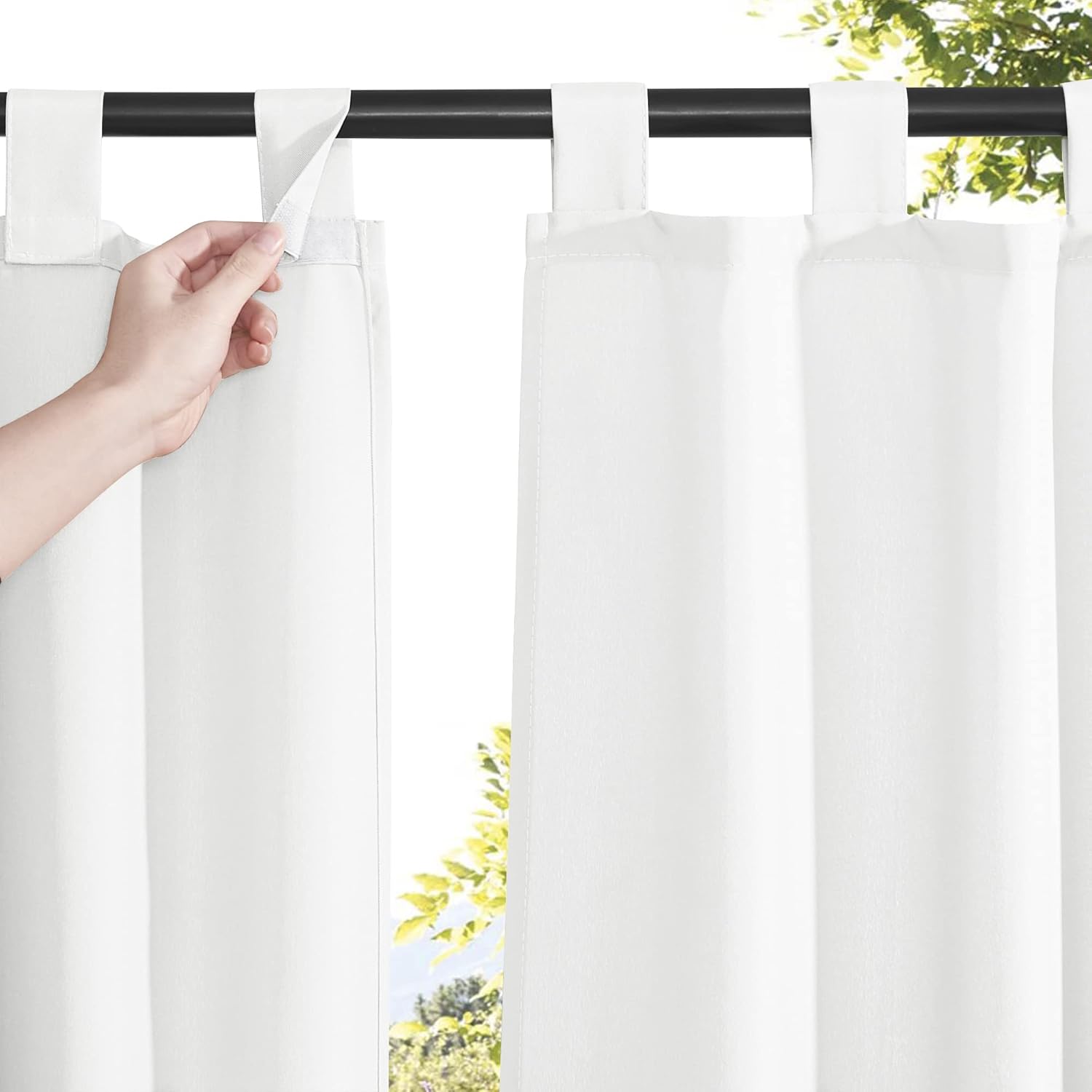 Outdoor Curtains - RYB HOME Outdoor Patio Curtains Self-Stick Top Tab Waterproof Sun Block Drapes Energy Efficient Privacy Protection for Front Porch Balcony Sliding Door, White, W55 x L84 inches, 2 Pieces
