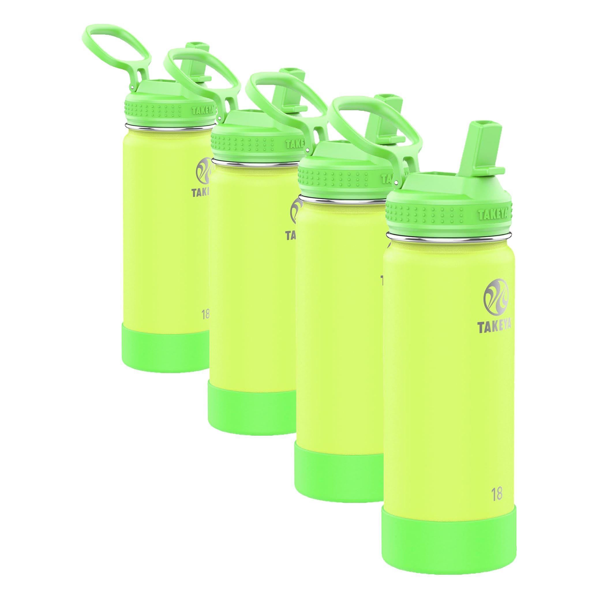 Takeya Actives Kids Glow-in-the-Dark Water Bottle with Straw Lid - Stainless Steel Bottle with BPA-Free Lid - Reusable & Dishwasher-Safe Water Bottle - 18 oz, Lightning Green (Pack of 4) Image Takeya Actives Kids Glow-in-the-Dark Water Bottle with Straw Lid - Stainless Steel Bottle with BPA-Free Lid - Reusable & Dishwasher-Safe Water Bottle - 18 oz, Lightning Green (Pack of 4) Image