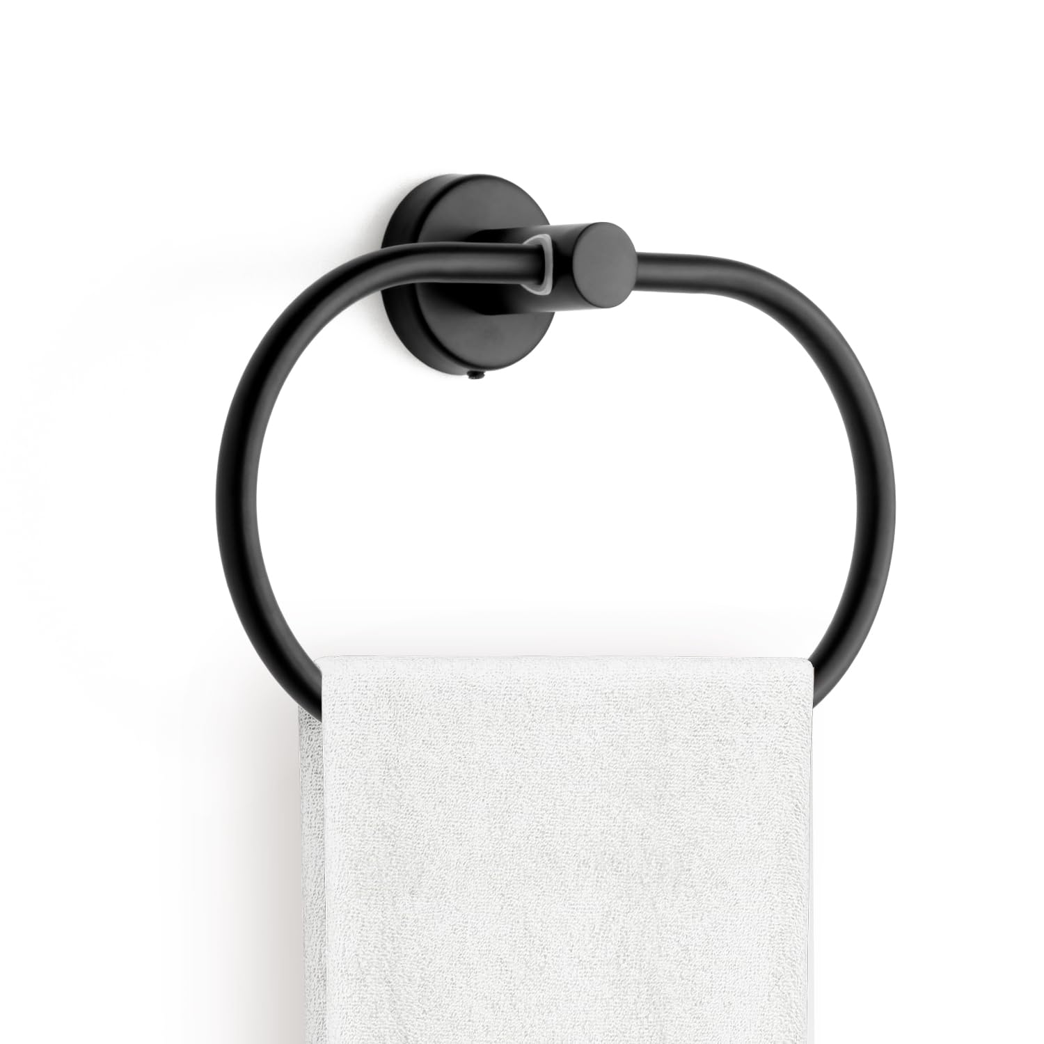 Sarihisy Round Ring Matt Black Towel Hooks For Bathrooms, Black+Rail, Single Hook, Brushed Black Towel Bar