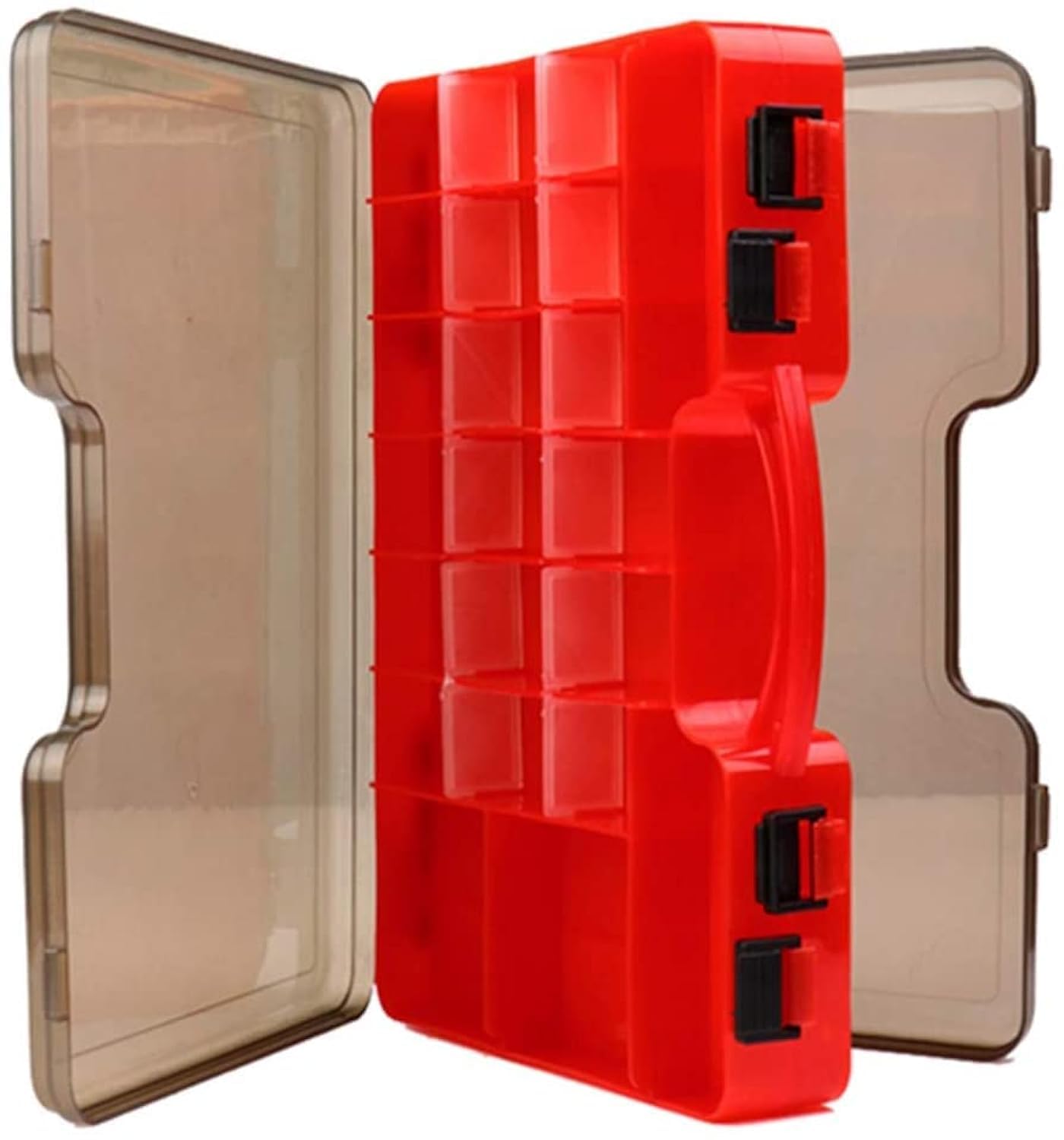 Double-Sided Fishing Lure Hook Tackle Box 44 Slots Plastic Clear Fishing Baits Small Accessories Case Jewelry Beads Earring Organizer Storage Container (Red)