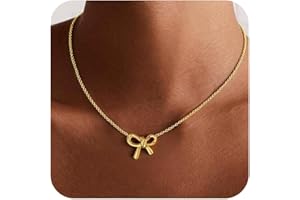 Treasure Bender Gold Bow Necklace for Women - 14K Gold Plated Dainty Gold Necklace Cute Small Tiny Bow Pendant Choker Chain Necklace Trendy Necklaces Chrismast Gifts ffor Women Gold Jewelry