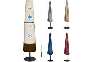 CATOTEL Patio Umbrella Cover, Heavy Duty 600D Oxford Waterproof Outdoor Umbrella Cover with Zipper and Rod (Beige&Brown, Fits Market Umbrella 7-9 Feet DIA)