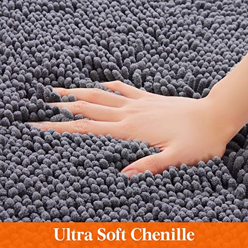 Lifewit Extra Soft Bathroom Rug Mat, Absorbent Shaggy Chenille Bath Rug, Non Slip Plush Rugs for Bathroom,Tub and Shower, Grey, 20 × 30 inch