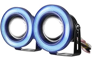 ESUPPORT 2Pcs 3.5" 12V 30W COB LED Fog Light Projector Car Blue Angel Eyes Halo Ring DRL Lamp Headlight Driving Bulbs