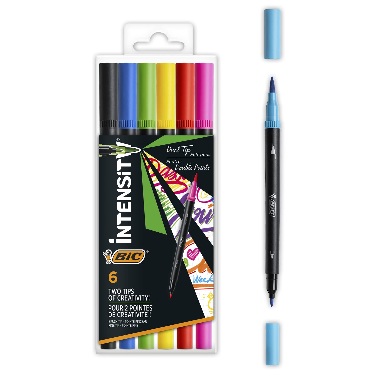 Bic Intensity Felt Tip Pen Set, Dual Tip Brush Pen for Painting with Thick and Thin Tip
