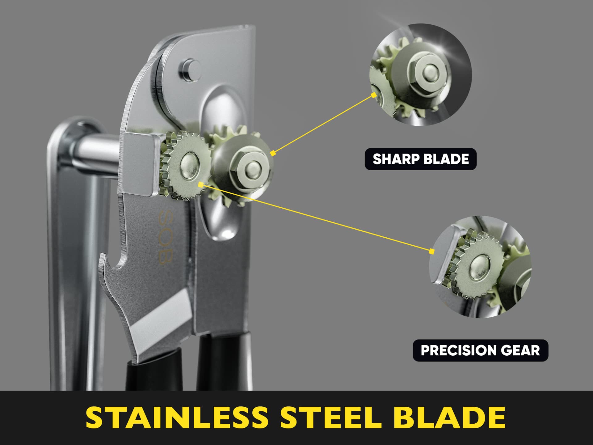 Heavy Duty Can Opener with Magnet – Commercial Can Opener Manual for Seniors, Hand Held, Sharp Blade, Smooth Edge – Folding Knob for Easy Storage, Built in Bottle Opener