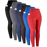 LZYVOO Leggings with Pockets for Women, 6 Packs Soft High Waisted Tummy Control Workout Yoga Pants