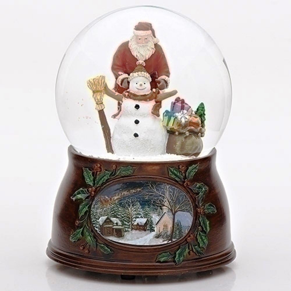 Snow Globes - Roman Christmas Musical Revolving Santa Claus and Snowman Snow Globe Glitterdome Plays 