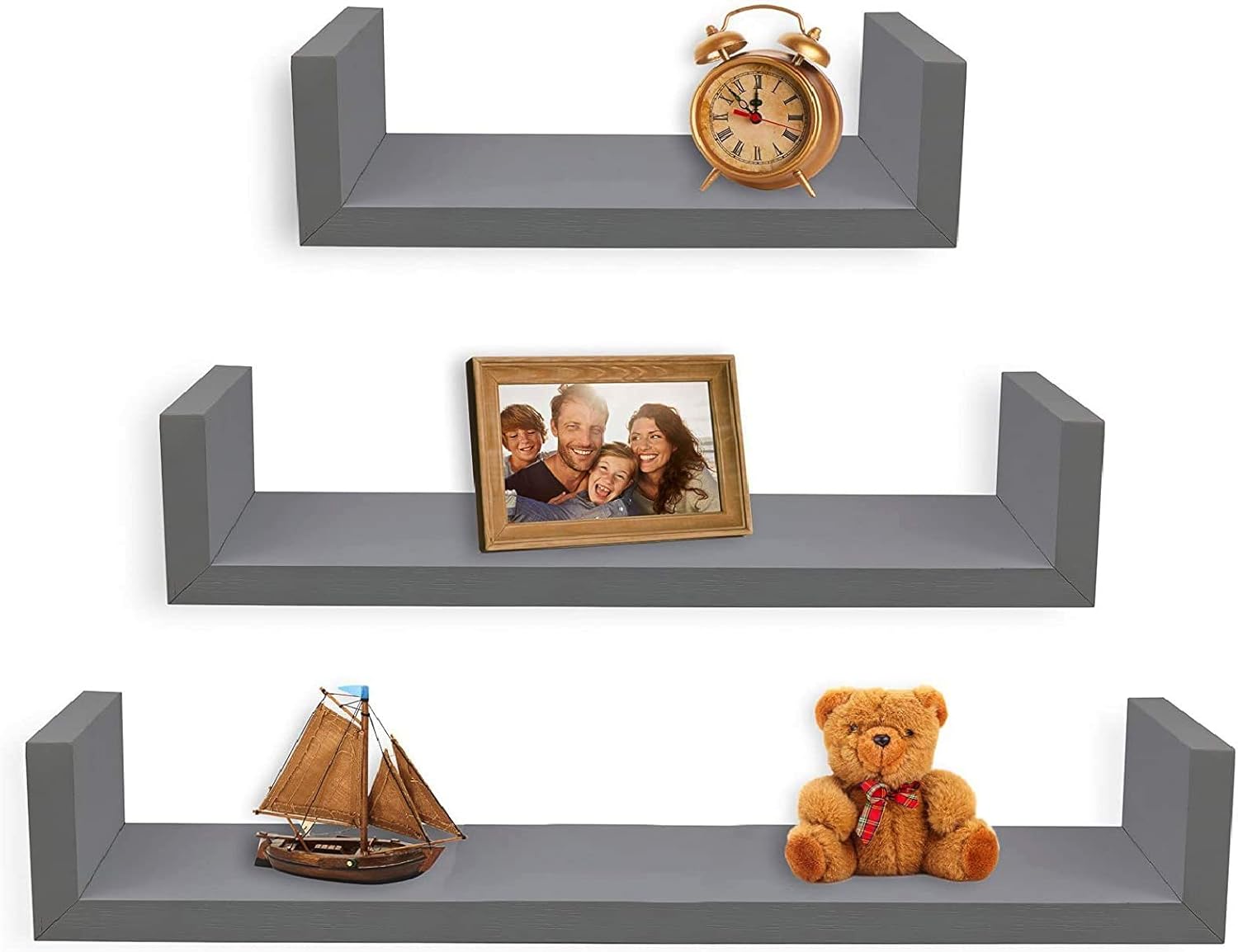Greenco Set of 3 Floating U Shelves, White Finish: Home & Kitchen
