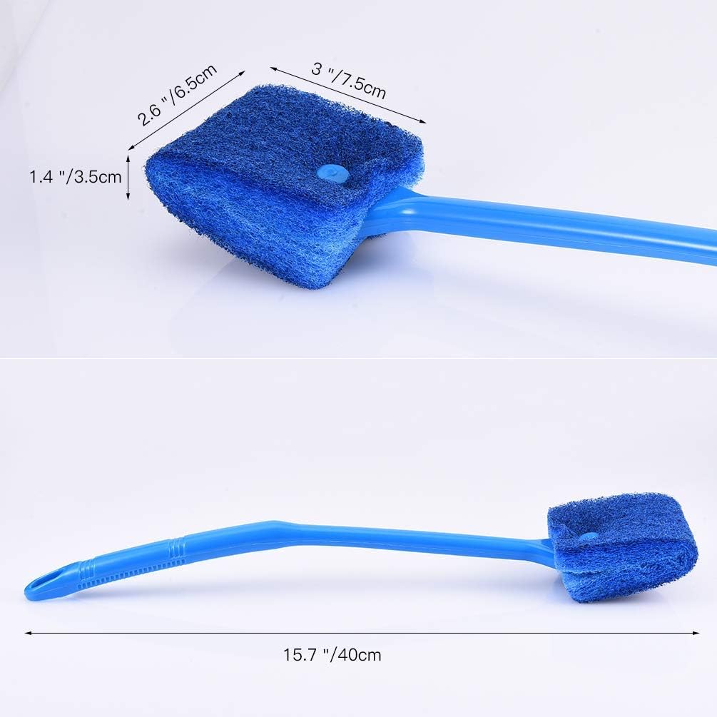 Aquarium Algae Scraper - Fish Tank Cleaning Double Sided Sponge Brush, Long Handle Fish Tank Scrubber for Acrylic Glass Aquariums (Blue) : Pet Supplies