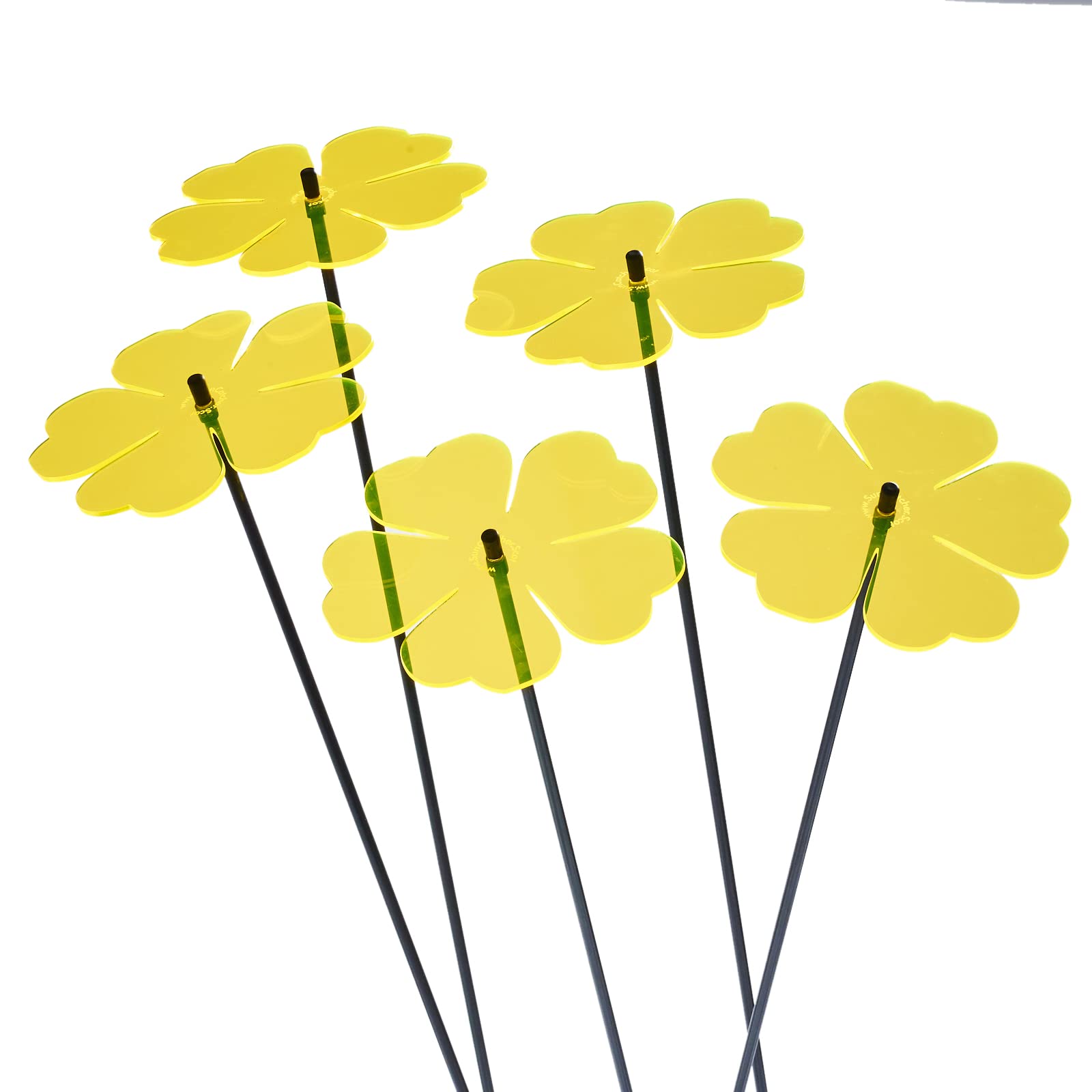 Set of 5 Large Double Blossoms Sun Catcher Garden Decor Ornamental Stakes 75cm, 29.5 inch high Outdoor Yard Accessory Lovely Gardeners Gift, Colour:fluorescent Yellow