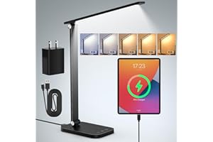 MEFINE Bright Led Desk Lamp for College Dorm - Foldable Study Desk Light for Home Office, Modern Dorm Study Desk Lamps, 5 Light Mode Dimmable Brightness Eye-Caring Craft Task Lamp Reading Desktop Lamp,Black