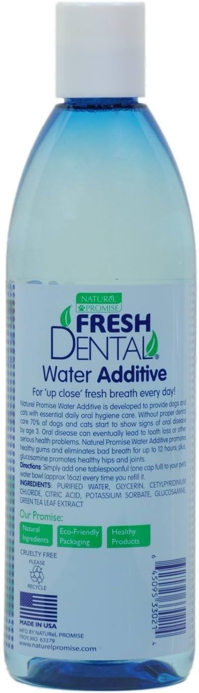 Naturel Promise Fresh Dental Water Additive for Dogs and Cats - Easy to Use Pet Dental Care Water Additive to Help Clean Teeth, Freshen Breath Up to 12 Hours with No Brushing Required-18 Fl Oz, 3 Pack : Pet Supplies