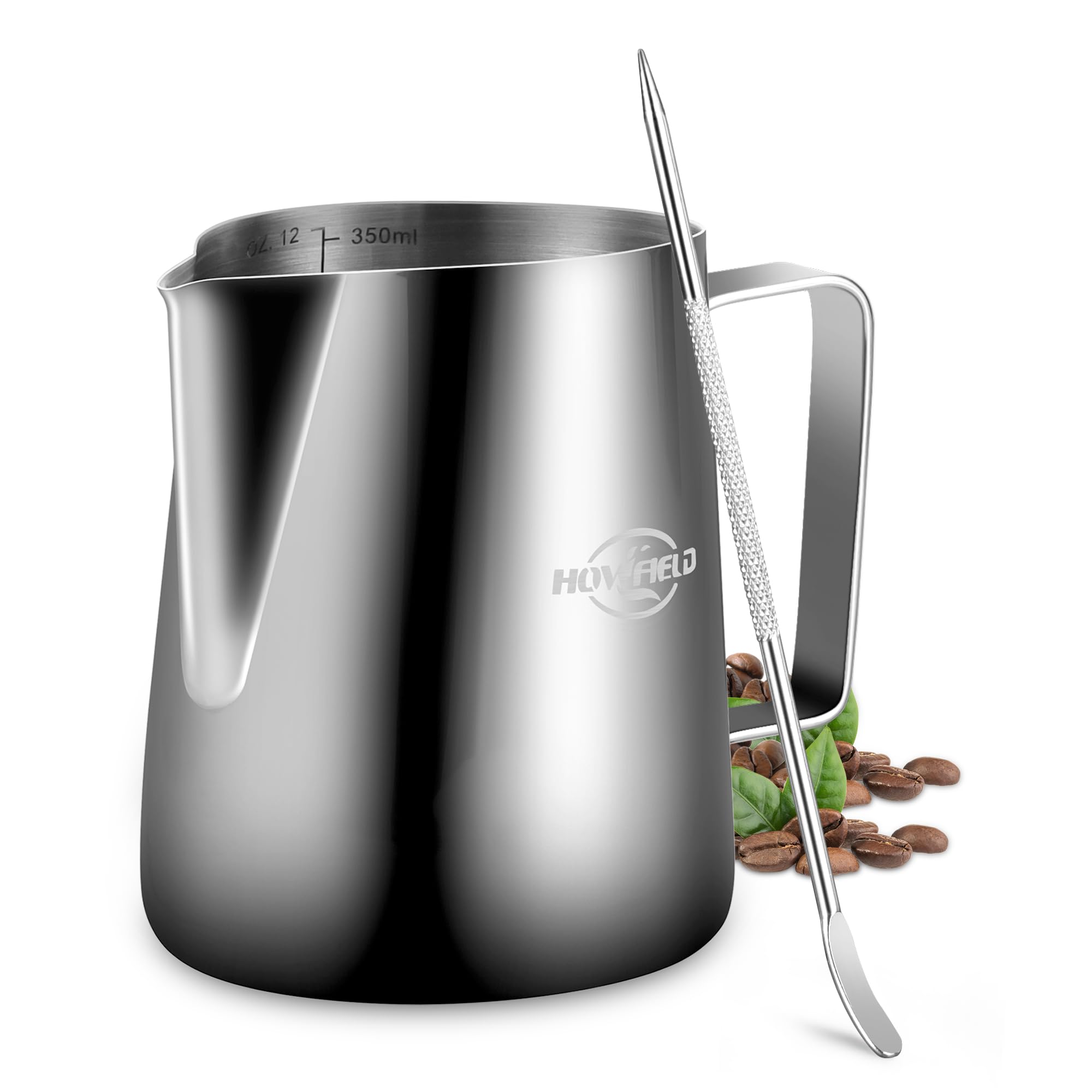 Photo 1 of HOWFIELD 12oz Milk Frothing Pitcher, Stainless Steel Frother Cup with Scale & Latte Art Pen, Barista Milk Frother Cup for Latte, Cappuccino, Coffee Drinks