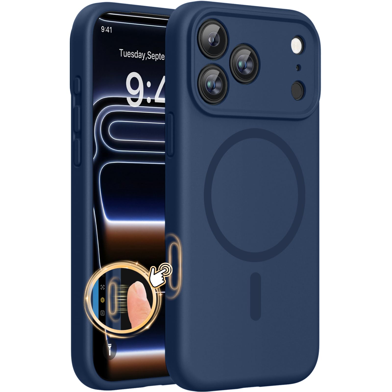 Photo 1 of Miracase Magnetic for 17 Pro Max Case, Compatible with MagSafe, Integrated Silicone Camera Control Cover, 3.0mm Thicken Shockproof Drop Protection Phone Case for 17 ProMax, Dark Blue