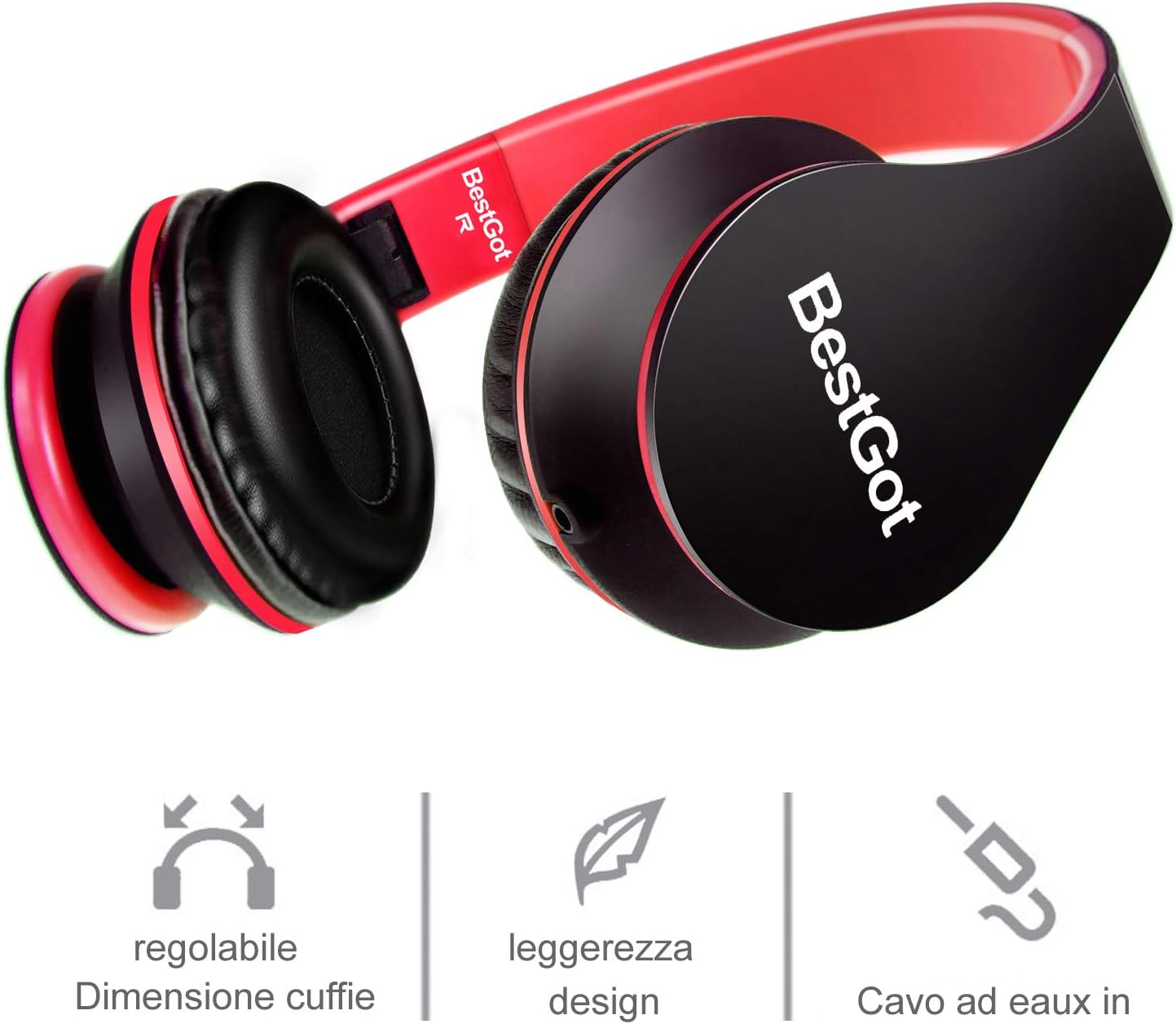 BestGot Kids Headphones for kids boys Wired with Microphone with Detachable 3.5mm Cable (Black/Red) - Image 4
