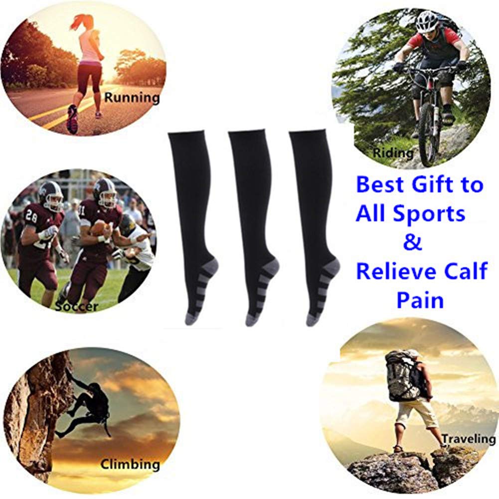 2/3Pairs Compression Socks, 15-25mmHg Medical Sport Nursing Compression Socks for Men Women Marathon Maternity Pregnancy Flight Shin Splints Edema Varicose Veins (B-Black+White+Pink, L/XL)